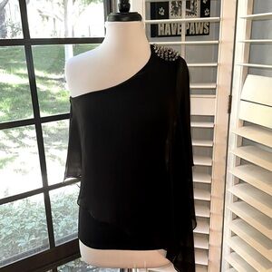 Zara • VTG Black Flow-y Top w/Silver Spikes • Sz M